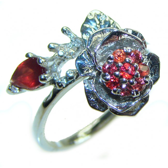 Blooming Wild Rose Authentic Garnet .925 Sterling Silver handcrafted Ring size 8 1/4