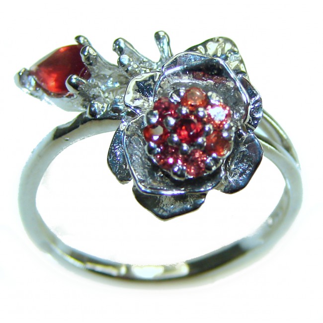 Blooming Wild Rose Authentic Garnet .925 Sterling Silver handcrafted Ring size 8 1/4