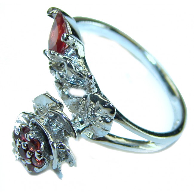 Blooming Wild Rose Authentic Garnet .925 Sterling Silver handcrafted Ring size 8 1/4