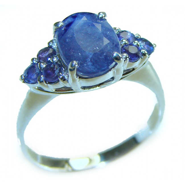 Authentic 2.2 carat Sapphire .925 Sterling Silver handmade Cocktail Ring s. 7 1/2