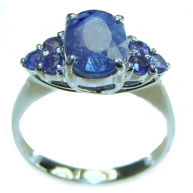 Authentic 2.2 carat Sapphire .925 Sterling Silver handmade Cocktail Ring s. 7 1/2