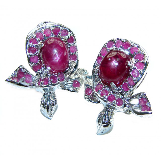 Scarlet Starlight Authentic Star Ruby .925 Sterling Silver handcrafted Statement earrings