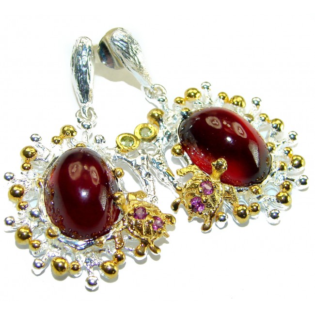 Carmen Authentic 10.5ct Garnet 2 TONES .925 Sterling Silver handmade earrings