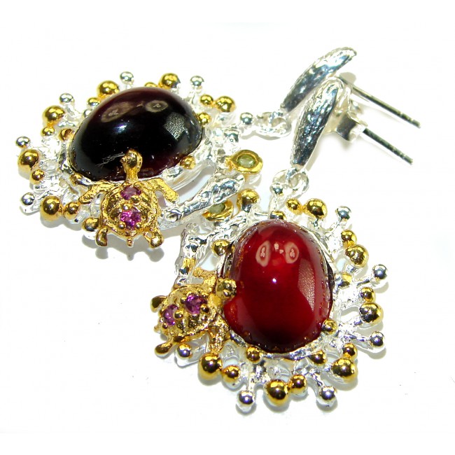 Carmen Authentic 10.5ct Garnet 2 TONES .925 Sterling Silver handmade earrings