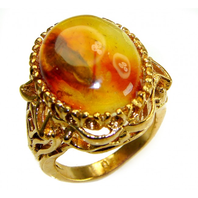 King of the Sea Golden Authentic Baltic Amber 14K Gold over .925 Sterling Silver handcrafted ring; s. 8 1/4