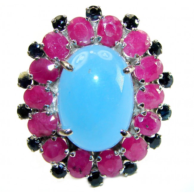 Vintage Design 45.2 carat Chalcedony Agate Ruby .925 Sterling Silver handcrafted ring Size 7