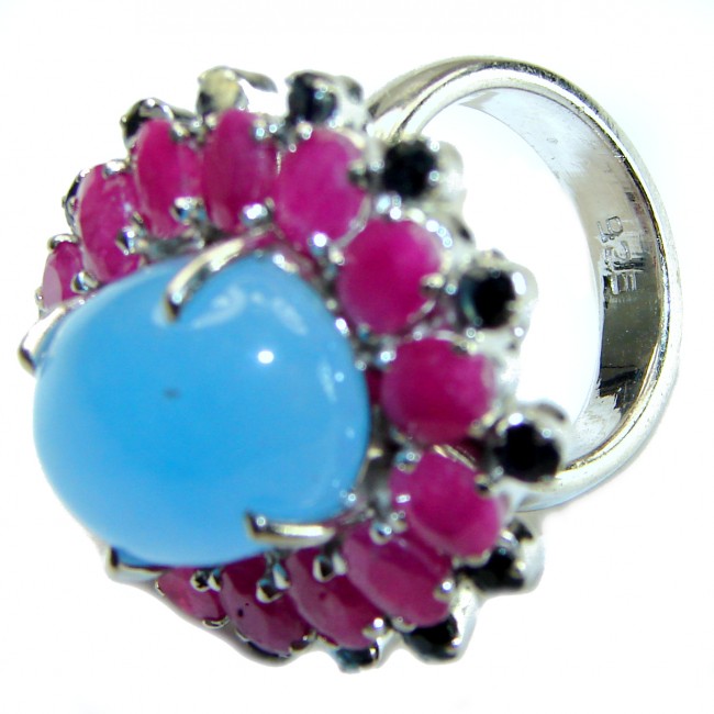 Vintage Design 45.2 carat Chalcedony Agate Ruby .925 Sterling Silver handcrafted ring Size 7