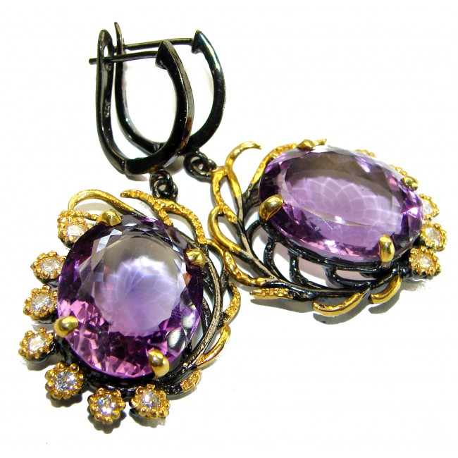 Beatrice - Dramatic design 27.5 carat Amethyst black rhodium over .925 Sterling Silver Handcrafted Statement earrings