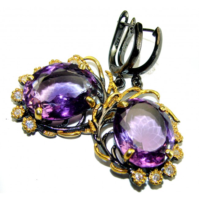 Beatrice - Dramatic design 27.5 carat Amethyst black rhodium over .925 Sterling Silver Handcrafted Statement earrings