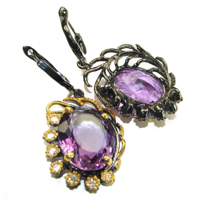 Beatrice - Dramatic design 27.5 carat Amethyst black rhodium over .925 Sterling Silver Handcrafted Statement earrings