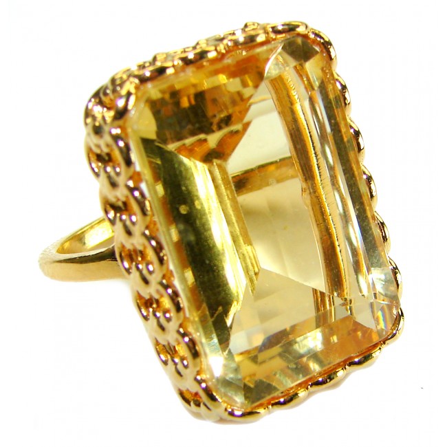 27.8 carat Genuine Lemon Quartz 14K Gold over .925 Sterling Silver handcrafted ring size 8 1/2