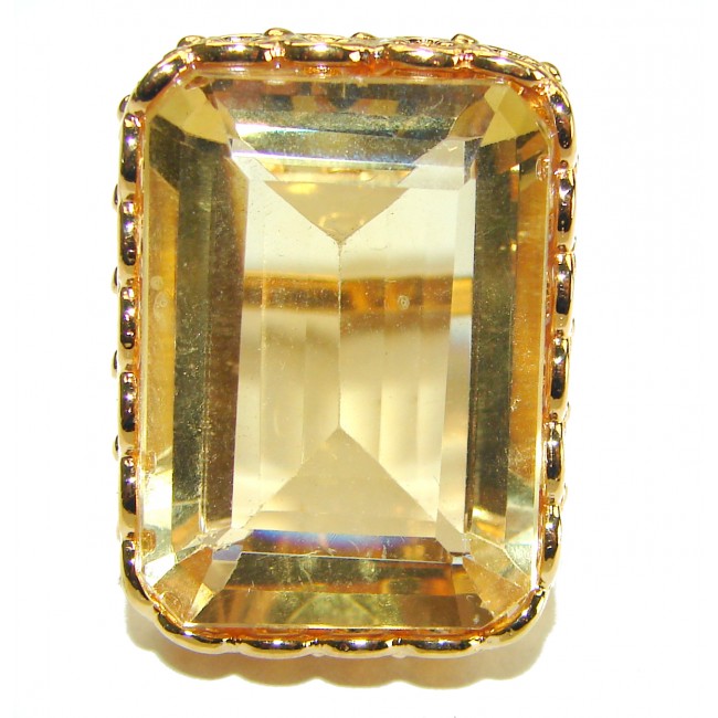 27.8 carat Genuine Lemon Quartz 14K Gold over .925 Sterling Silver handcrafted ring size 8 1/2