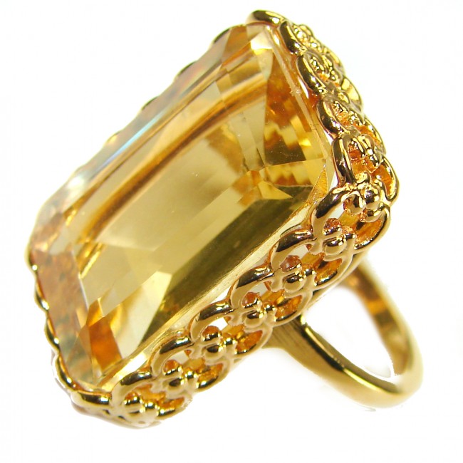 27.8 carat Genuine Lemon Quartz 14K Gold over .925 Sterling Silver handcrafted ring size 8 1/2