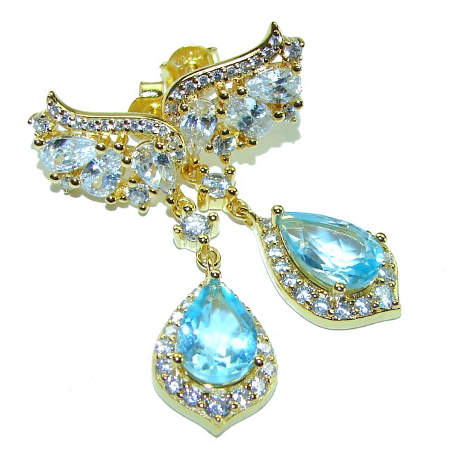 Seaside 5.5 carat Swiss Blue Topaz 18K Gold over .925 Sterling Silver handmade earrings