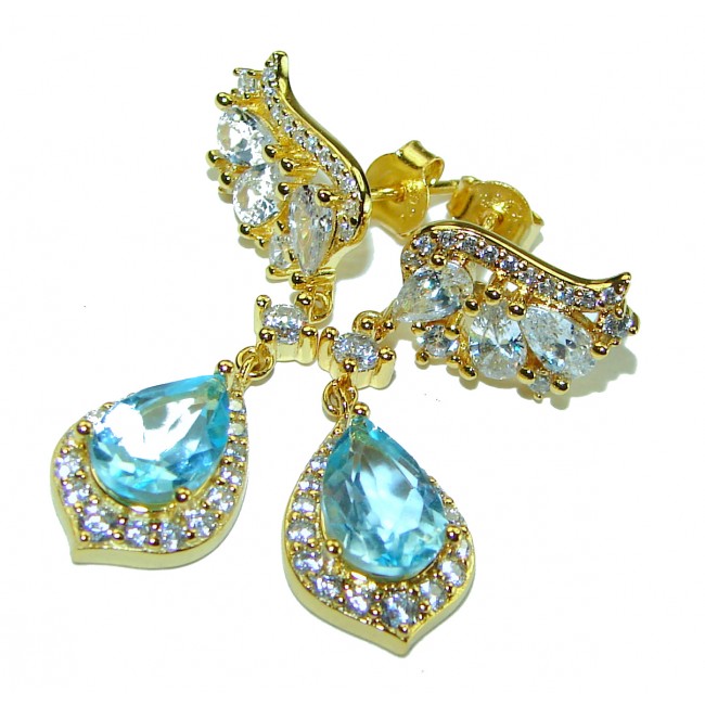 Seaside 5.5 carat Swiss Blue Topaz 18K Gold over .925 Sterling Silver handmade earrings