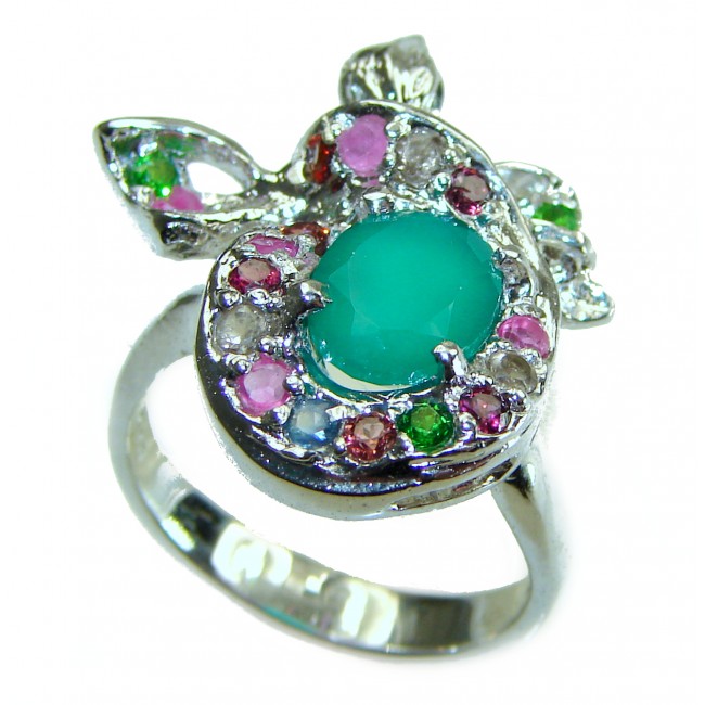 Vintage Style Jade Ruby .925 Sterling Silver handmade Cocktail Ring s. 7