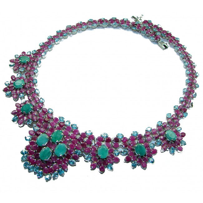 Isabella - Beauty of Nature natural 255.5 carat Ruby Emerald .925 Sterling Silver handmade Statement necklace