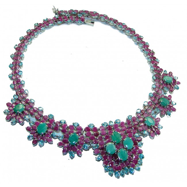 Isabella - Beauty of Nature natural 255.5 carat Ruby Emerald .925 Sterling Silver handmade Statement necklace