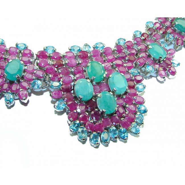 Isabella - Beauty of Nature natural 255.5 carat Ruby Emerald .925 Sterling Silver handmade Statement necklace