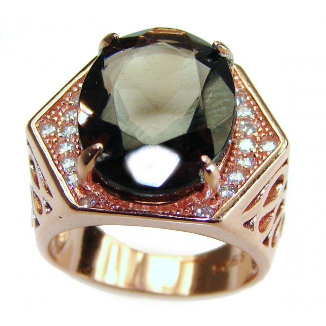 Liliana 8.5 carat Champagne Smoky Topaz 14 k Rose Gold over .925 Sterling Silver Oversized Ring size 6