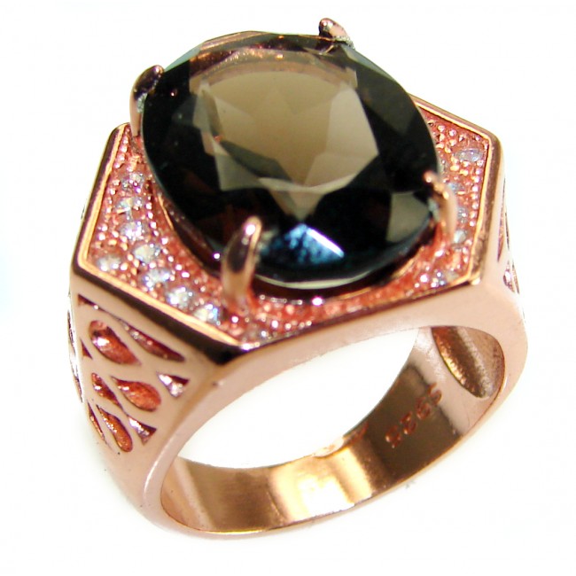 Liliana 8.5 carat Champagne Smoky Topaz 14 k Rose Gold over .925 Sterling Silver Oversized Ring size 6