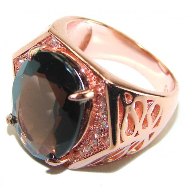 Liliana 8.5 carat Champagne Smoky Topaz 14 k Rose Gold over .925 Sterling Silver Oversized Ring size 6