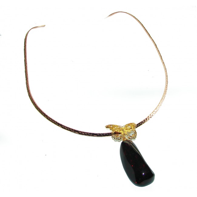 Golden Buttefly Natural Beauty Golden Polish Amber .925 Sterling Silver handmade necklace