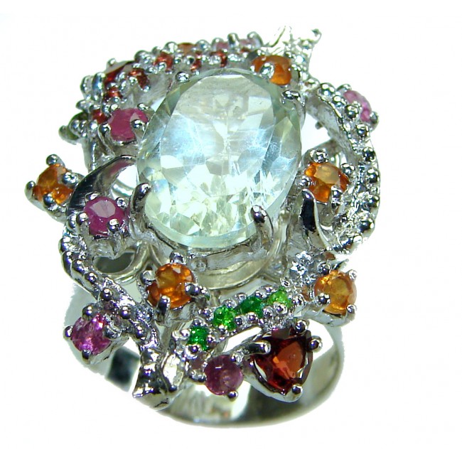 Green Royalty authentic 15.5 carat Green Amethyst .925 Sterling Silver handcrafted Ring s. 7