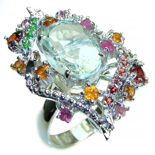 Green Royalty authentic 15.5 carat Green Amethyst .925 Sterling Silver handcrafted Ring s. 7