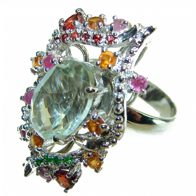 Green Royalty authentic 15.5 carat Green Amethyst .925 Sterling Silver handcrafted Ring s. 7