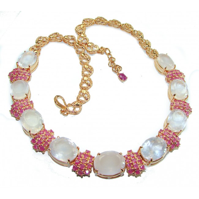 Born In Roma - Italy made 204.5 carat Rose Quartz Ruby 18k Gold over .925 Sterling Silver handmade necklace