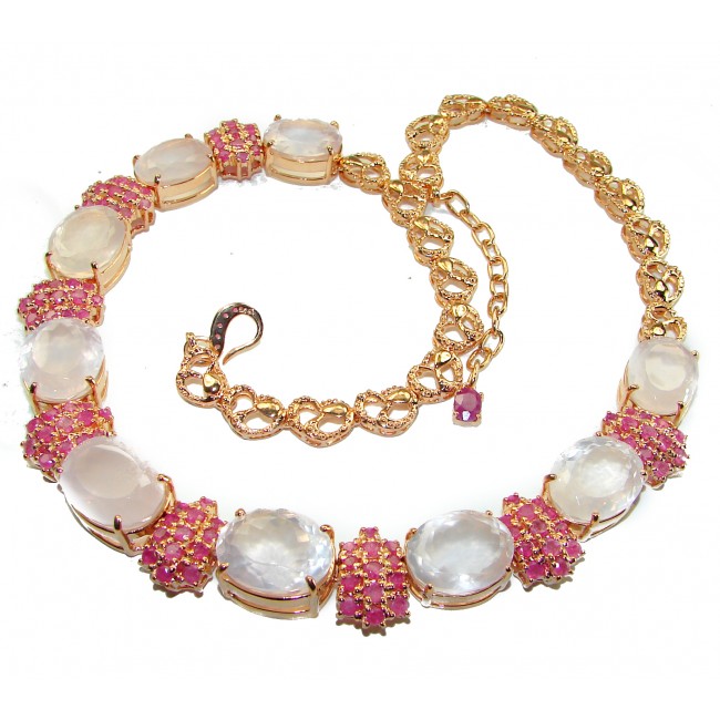 Born In Roma - Italy made 204.5 carat Rose Quartz Ruby 18k Gold over .925 Sterling Silver handmade necklace