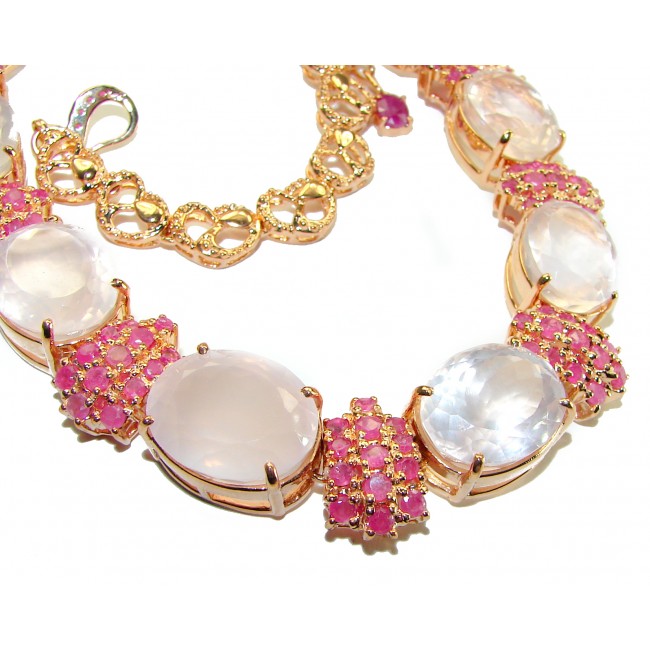 Born In Roma - Italy made 204.5 carat Rose Quartz Ruby 18k Gold over .925 Sterling Silver handmade necklace