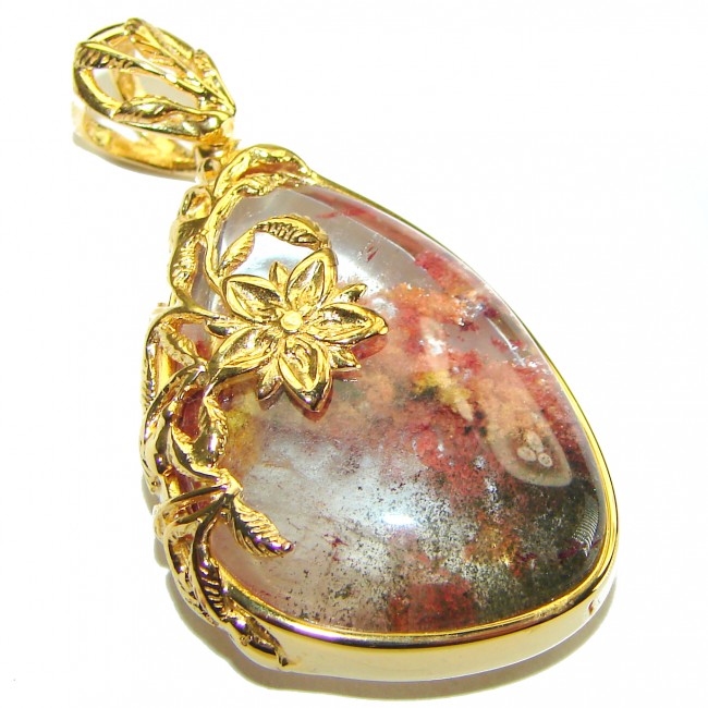 Incredible authentic Phantom Quartz 18K Gold over .925 Sterling Silver handmade pendant