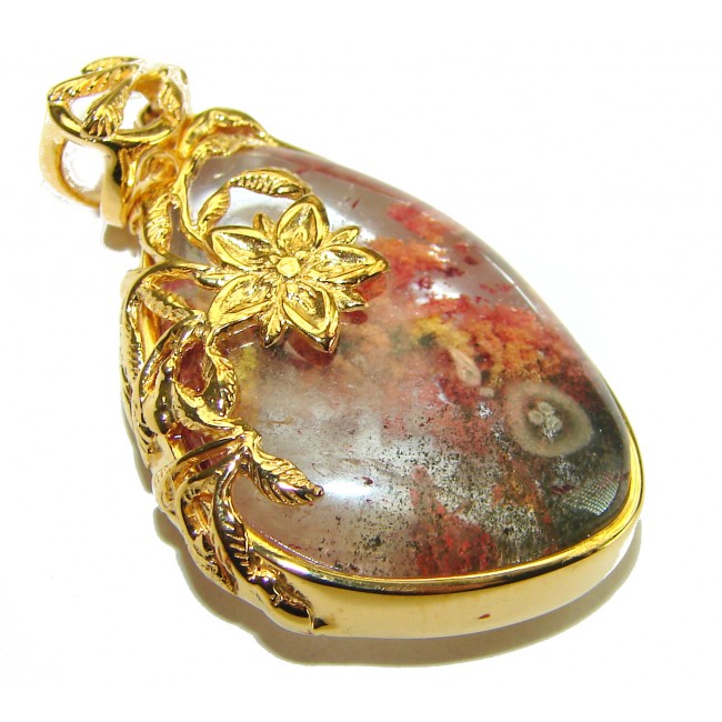 Incredible authentic Phantom Quartz 18K Gold over .925 Sterling Silver handmade pendant