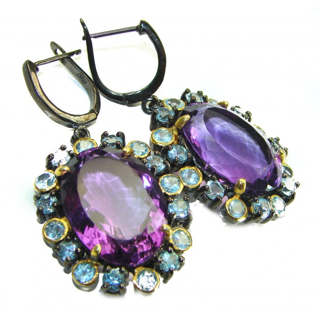 Beatrice - Dramatic design 38.8 carat Amethyst black rhodium over .925 Sterling Silver Handcrafted Statement earrings