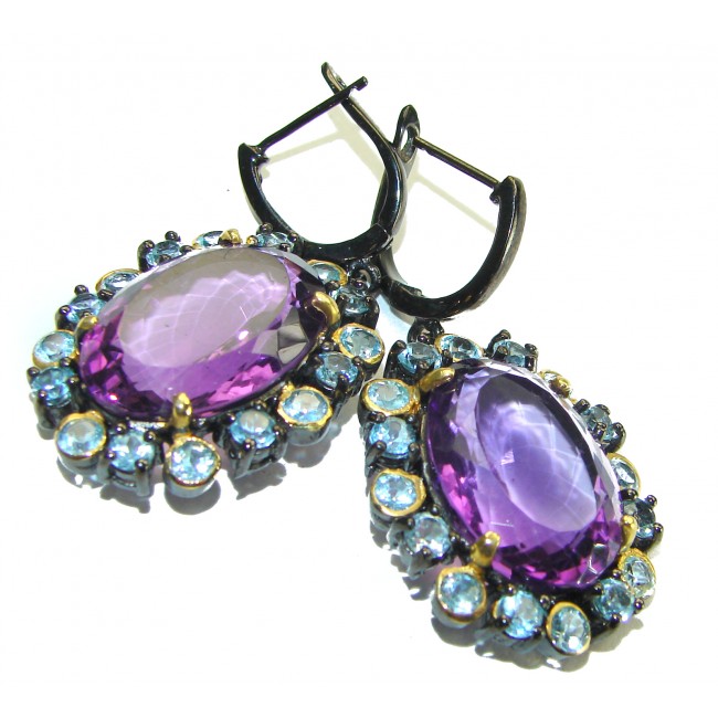 Beatrice - Dramatic design 38.8 carat Amethyst black rhodium over .925 Sterling Silver Handcrafted Statement earrings