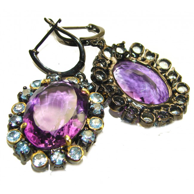 Beatrice - Dramatic design 38.8 carat Amethyst black rhodium over .925 Sterling Silver Handcrafted Statement earrings