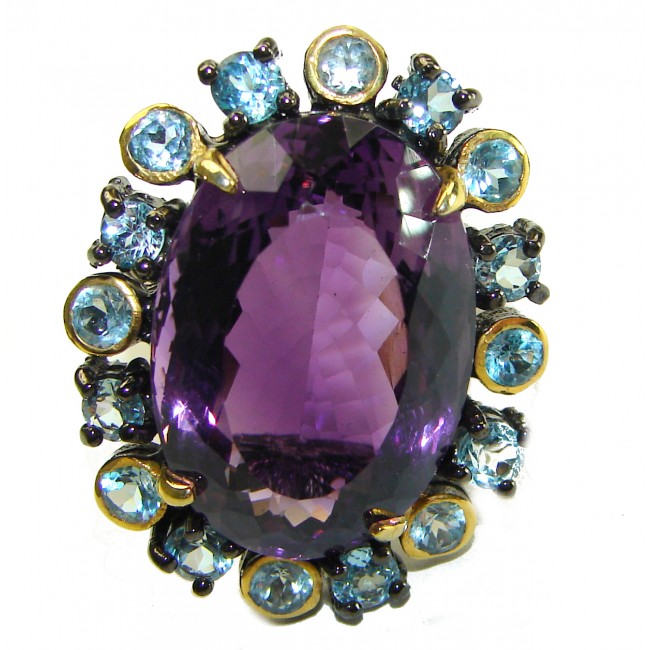 Dramatic design 36.8 carat Amethyst black rhodium over .925 Sterling Silver Handcrafted Ring size 8 1/2