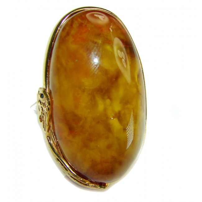 Giant natural butterscotch Baltic Amber14K Goald over .925 Sterling Silver handcrafted ring; s. 7 adjustable