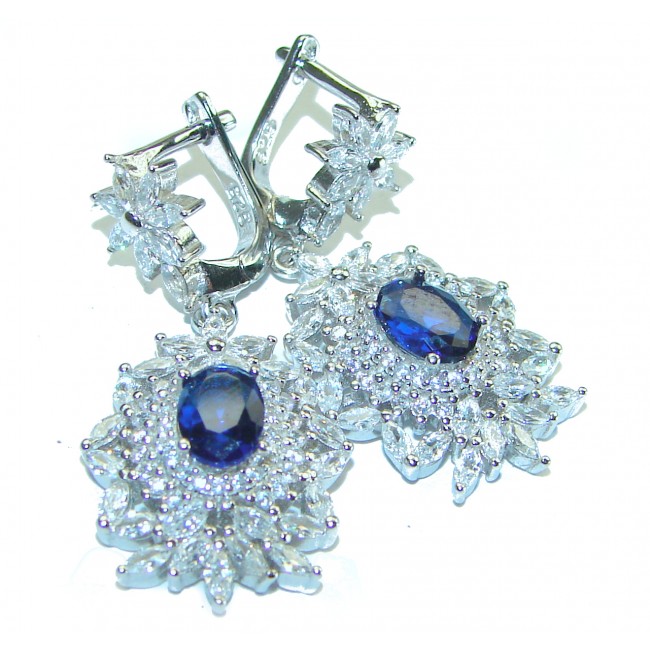 Elizabeth - Luxurious 4.5 carat Blue Sapphire .925 Sterling Silver handcrafted earrings