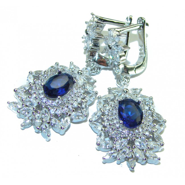 Elizabeth - Luxurious 4.5 carat Blue Sapphire .925 Sterling Silver handcrafted earrings