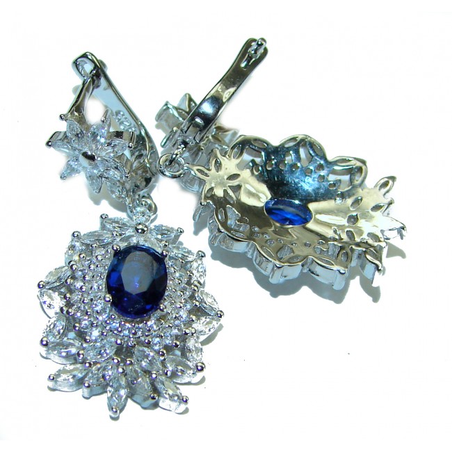 Elizabeth - Luxurious 4.5 carat Blue Sapphire .925 Sterling Silver handcrafted earrings