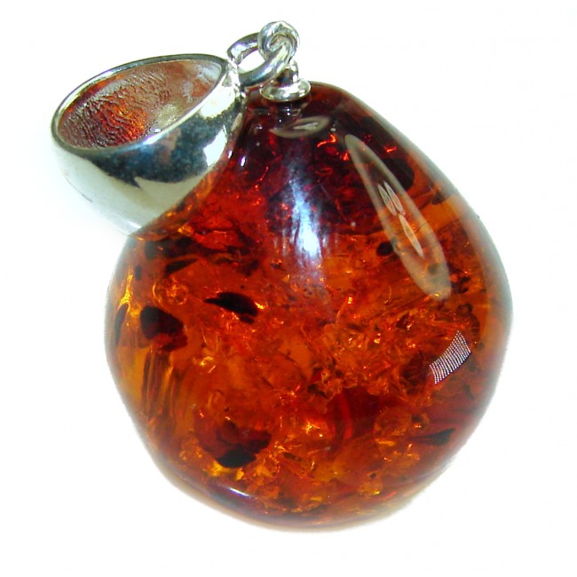 Honay Drop authentic Baltic Amber .925 Sterling Silver handmade Pendant