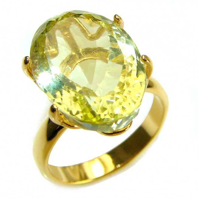 10.8 carat Genuine Lemon Quartz 14K Gold over .925 Sterling Silver handcrafted ring size 7