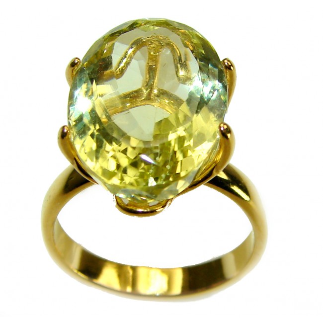 10.8 carat Genuine Lemon Quartz 14K Gold over .925 Sterling Silver handcrafted ring size 7