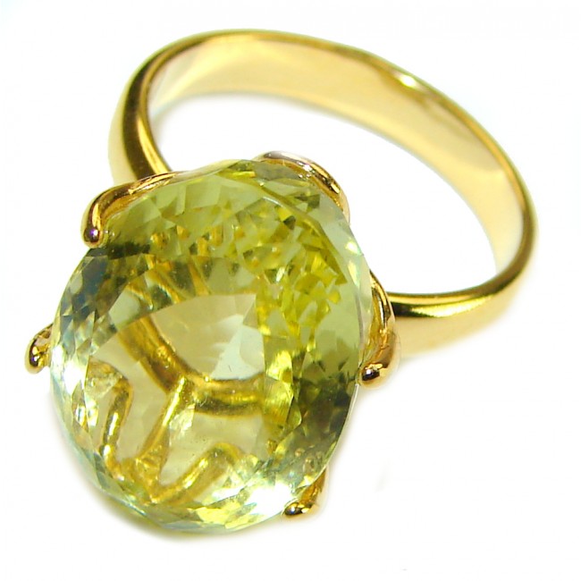 10.8 carat Genuine Lemon Quartz 14K Gold over .925 Sterling Silver handcrafted ring size 7