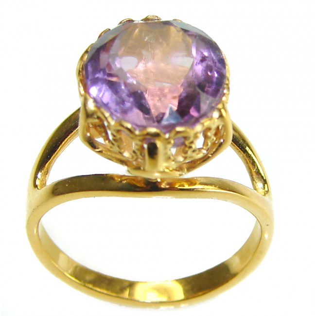 Dramatic design 8.8 carat Amethyst 14K Gold over .925 Sterling Silver Handcrafted Ring size 6