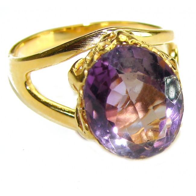 Dramatic design 8.8 carat Amethyst 14K Gold over .925 Sterling Silver Handcrafted Ring size 6