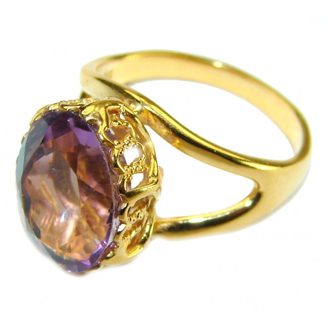 Dramatic design 8.8 carat Amethyst 14K Gold over .925 Sterling Silver Handcrafted Ring size 6